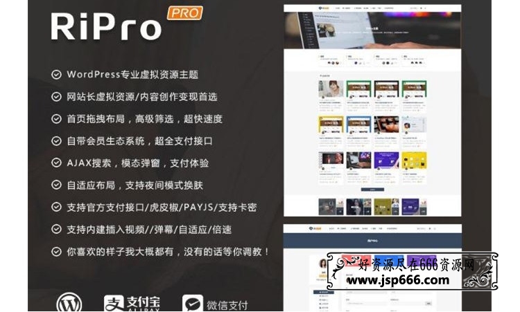 WordPress RiPro主题最新破解去授权无限制版本V4.3.0 支持支付宝